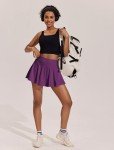 PINSPARK Women's Golf Skirts High Waisted Solid Tennis Skirt Tummy Control Pleated Pickleball Skort, Purple Large