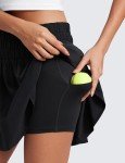 CRZ YOGA High Waisted Flowy Tennis Skirts for Women Pleated Casual Golf Athletic Pickleball Skorts with Shorts Pockets Black Small