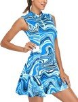 Tanst Sky Women's Golf Dresses with Pocket, Tennis Dress for Women with Shorts Ladies Zip Sleeveless Collar Active Wear Quick Dry Outfit Pickleball Workout Sport Athletic Apparel Blue Wave Small