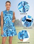 Tanst Sky Women's Golf Dresses with Pocket, Tennis Dress for Women with Shorts Ladies Zip Sleeveless Collar Active Wear Quick Dry Outfit Pickleball Workout Sport Athletic Apparel Blue Wave Small