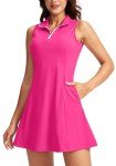 Viodia Women's Tennis Golf Dress with Shorts Underneath Active Exercise Workout Sports Athletic Dresses for Women with Zipper Pockets Rose