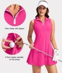Viodia Women's Tennis Golf Dress with Shorts Underneath Active Exercise Workout Sports Athletic Dresses for Women with Zipper Pockets Rose