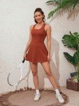 ATTRACO Women's Workout Dress Athletic Tennis Dress with Pockets Pickleball Dress Brown M
