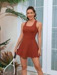 ATTRACO Women's Workout Dress Athletic Tennis Dress with Pockets Pickleball Dress Brown M