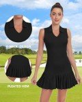 WOWENY Tennis Dress Golf Dresses for Women Pleated with Shorts and Pockets Sleeveless V Neck Workout Athletic Dress Black L