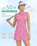 WOWENY Womens Tennis Golf Dress with Shorts and Pockets Workout Athletic Sport Sleeveless Dresses Collared Pickleball Petal Sleeve Outfits(Pink Floral-132,M)