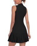 WOWENY Tennis Dress Golf Dresses for Women Pleated with Shorts and Pockets Sleeveless V Neck Workout Athletic Dress Black L