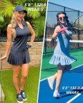WOWENY Tennis Dress Golf Dresses for Women Pleated with Shorts and Pockets Sleeveless V Neck Workout Athletic Dress Black L