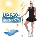 WOWENY Tennis Dress Golf Dresses for Women Pleated with Shorts and Pockets Sleeveless V Neck Workout Athletic Dress Black L