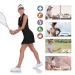WOWENY Tennis Dress Golf Dresses for Women Pleated with Shorts and Pockets Sleeveless V Neck Workout Athletic Dress Black L