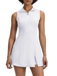 Dokuritu Tennis Dresses with Built in Shorts Womens Athletic Dress Sleeveless Workout Pickleball Outfits with Pockets White