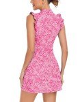WOWENY Womens Tennis Golf Dress with Shorts and Pockets Workout Athletic Sport Sleeveless Dresses Collared Pickleball Petal Sleeve Outfits(Pink Floral-132,M)