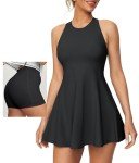 Heathyoga Womens Tennis Dress with Shorts Underneath Athletic Dress for Women Workout Dress with Pockets Romper Dress Black