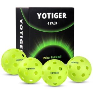 YOTIGER Indoor Pickleball Balls 4-Pack, 26 Holes High Bounce Durable Green Pickle Balls, Perfectly Balanced Pickleball Ball for All Style Pickleball Paddles & All Skill Levels