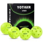 YOTIGER Indoor Pickleball Balls 4-Pack, 26 Holes High Bounce Durable Green Pickle Balls, Perfectly Balanced Pickleball Ball for All Style Pickleball Paddles & All Skill Levels