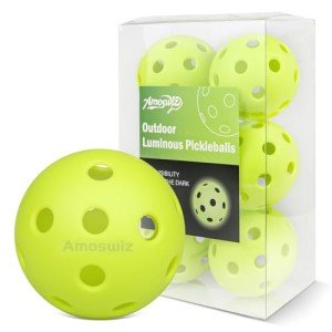 Amoswiz Indoor Pickleball Balls, 6 Pack of 26 Holes Indoor Pickle Ball Balls, Green Color High Visibility Durable Pickleballs for Training and Tournament