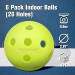 Amoswiz Indoor Pickleball Balls, 6 Pack of 26 Holes Indoor Pickle Ball Balls, Green Color High Visibility Durable Pickleballs for Training and Tournament
