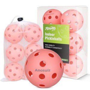 Amoswiz Indoor Pickleball Balls, 6 Pack of 26 Holes Pickleballs, Indoor Pickleballs Set, High Visibility Durable Pickle Balls for Training and Tournament