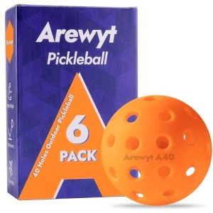 Arewyt Pickleball Balls, 6 Pack 40 Holes Outdoor Pickleball Balls, High Visibility and Bounce, Durable Pickle Balls for All Style Pickleball Paddles & All Skill Levels, Orange