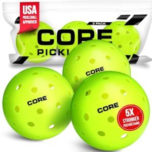 CORE Crack-Resistant Outdoor Pickleball Balls - Set of 4-50 Balls with 40 Holes - USAPA Approved - Durable Pickle Balls for Aggressive Play - Pickleballs for Outdoor Play (3 Pack,Neon)