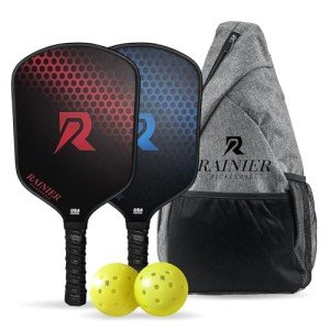 RAINIER PICKLEBALL Pickleball Paddles Set of 2 | 2 16MM Fiberglass USAPA Approved Pickleball Paddle | 2 Outdoor Pickleball Balls | Sling Carry Bag for Pickleball Set | Pickle Ball Rackets 2 Pack