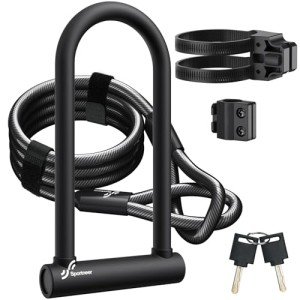 Sportneer Bike Lock: Heavy Duty Bike U Lock with 6ft Security Steel Cable - 18mm Shackle Bicycle U-Locks with Keys and Sturdy Mounting Bracket for Road Mountain Bike Bicycle, Size 11.5''x6.25''