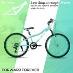 HH HILAND 24 Inch Mountain Bike for Kids Age 7-15 Year Old, Front Suspension Fork Kids' Bicycles for Boys Girls Mint Green