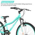 HH HILAND 24 Inch Mountain Bike for Kids Age 7-15 Year Old, Front Suspension Fork Kids' Bicycles for Boys Girls Mint Green