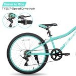HH HILAND 24 Inch Mountain Bike for Kids Age 7-15 Year Old, Front Suspension Fork Kids' Bicycles for Boys Girls Mint Green