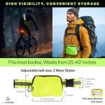 GLOPLACES Reflective Belt Bag Night Sash for Night Safety - High Visibility Hip Bag Waist Pack with Large Storage Pouch - Adjustable Night Fanny Pack for Dog Walking, Hiking, Biking