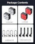 Akale Bike Lights Set, Rechargeable Bicycle Lights Front and Rear, 4 Light Mode Options, Bike Headlight, IPX4 Waterproof, Easy to Install for Men Women Road （ 2 Pack ）