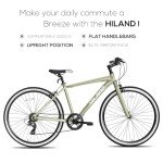 HH HILAND 700C Wheels Hybrid Bike for Mens and Womens, Step-Over or Step-Through Frame, Urban Commuter Bike, 7 Speeds Road Bicycle for Adult Sliver