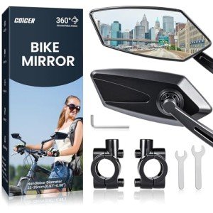 2pcs Bike Mirror Handlebar Mount 360° Ajustable, Wide Rear View Mirror Bicycle Mirrors for Handlebars with Scratch Resistant Glass, Bike Rear View Mirror for Scooter, Motorcycle, Bike Accessory