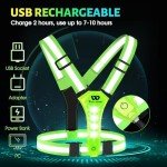 West Biking Running Vest Light - Led Running Reflective Gear for Walking at Night, High Visibility Night Rechargeable Light Up Running Vest, Adjustable Running Lights for Runners(Green)