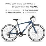 HH HILAND 700C Wheels Hybrid Bike for Mens and Womens, Step-Over or Step-Through Frame, Urban Commuter Bike, 7 Speeds Road Bicycle Adult Bike Blue