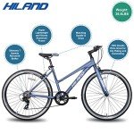 HH HILAND 700C Wheels Hybrid Bike for Mens and Womens, Step-Over or Step-Through Frame, Urban Commuter Bike, 7 Speeds Road Bicycle Adult Bike Blue