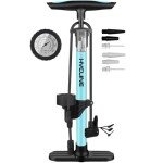 Hycline Bike Floor Pump, 160 PSI High Pressure - Portable Handheld Pump with Gauge & Dual Valve for Bikes, Inflatables, Toys (Blue, Stainless Steel)