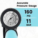 Hycline Bike Floor Pump, 160 PSI High Pressure - Portable Handheld Pump with Gauge & Dual Valve for Bikes, Inflatables, Toys (Blue, Stainless Steel)