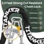 Titanker Bike Chain Lock, Security Anti-Theft Bike Lock Chain Bicycle Chain Lock Bike Locks for Bike, Motorcycle, Bicycle, Door, Gate, Fence, Grill (6mm, 8mm, 10mm Thick Chain) (Black-10mm Chain)