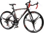 Max4out 700C Wheel Road Commuter Bike, 14/21 Speed Shifter, Dual Disc Brakes Racing Bicycle with Aluminum Alloy Frame for Adult Men and Women(Black Red), ‎One Size