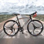 Max4out 700C Wheel Road Commuter Bike, 14/21 Speed Shifter, Dual Disc Brakes Racing Bicycle with Aluminum Alloy Frame for Adult Men and Women(Black Red), ‎One Size