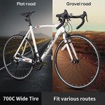 HH HILAND 700c Road Bike, 14 Speeds, Light Weight Aluminum Frame, Racing Bike City Commuting Road Bicycle for Men Women White