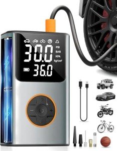 Tire Inflator Portable Air Compressor, Bike Pump, 150PSI Air Pump for Car Tires with LCD Dual Screen and Digital Tire Pressure Gauge, Air Compressor for Bicycle, Motorcycle, Compact Car, Ball