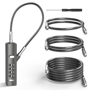 I-EASYDWW Cable Lock, 4-Digit Combination Bike Lock, with 3 Replaceable Steel Ropes (9''/23.6''/47.2''), for Bike, Luggage, Gym Locker, Gate, Fence, Cabinet, (Gun-Grey, 1 Pack)