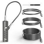 I-EASYDWW Cable Lock, 4-Digit Combination Bike Lock, with 3 Replaceable Steel Ropes (9''/23.6''/47.2''), for Bike, Luggage, Gym Locker, Gate, Fence, Cabinet, (Gun-Grey, 1 Pack)