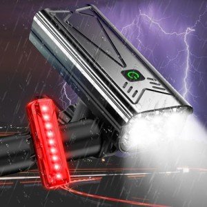 9000 Lumens Bike Lights Front and Back for Night Riding, 5200 mAh USB Rechargeable 6 LED Bicycle Light, 5+5 Modes Bike Headlight and Tail Light Set Runtime 30+ Hrs, IPX5 Waterproof