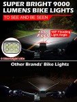 9000 Lumens Bike Lights Front and Back for Night Riding, 5200 mAh USB Rechargeable 6 LED Bicycle Light, 5+5 Modes Bike Headlight and Tail Light Set Runtime 30+ Hrs, IPX5 Waterproof