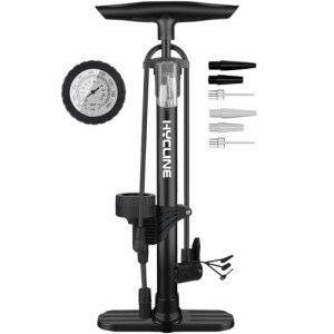 Hycline Bike Floor Pump with Gauge: Bicycle Tire Pump 160 PSI High Pressure - Air Pumps with Presta and Schrader Valve - Inflator for MTB BMX Tires, Balls, Balloons, Inflatables (Black)