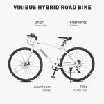 Viribus Hybrid Bikes, 28 inch Road Bike, Mens Bike with Lightweight Aluminum Frame, 700C Bicycle 7 Speed, Bicycles for Tall Men Women Adults, Commuter Bike, City Bike, Bright White