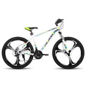 HH HILAND 26'' Mountain Bike, 3-Spokes, 21 Speeds Drivetrain, Aluminum Frame 26 Inch Wheels, Disc-Brake Bike for Men Women Men's MTB Bicycle White